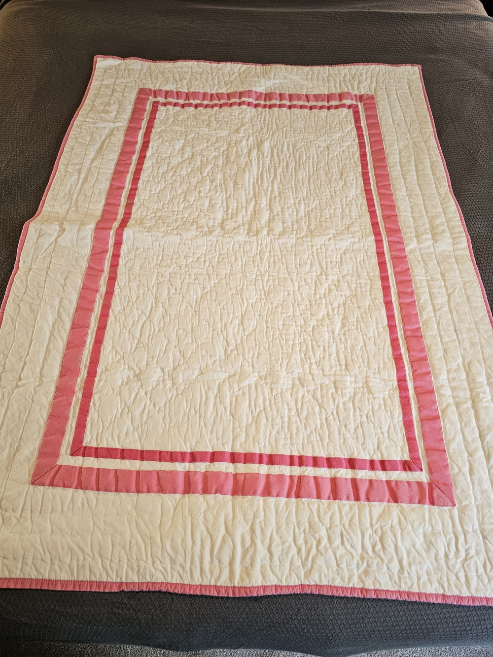 Pottery Barn Kids  Baby/Toddler Quilt White with Pink Border